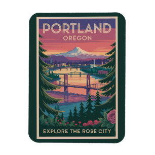 Portland Oregon Mount Hood Reise Kunst Vintage Magnet