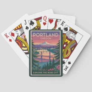 Portland Oregon Mount Hood Reise Kunst Vintage Spielkarten
