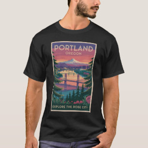 Portland Oregon Mount Hood Reise Kunst Vintage T-Shirt