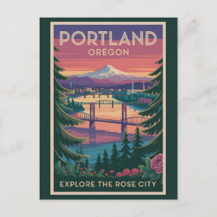 Portland Oregon Mount Hood Travel Vintag Postkarte