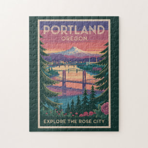 Portland Oregon Mount Hood Travel Vintag Puzzle