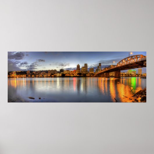 Portland Oregon Night Skyline Reflection Poster (Vorne)