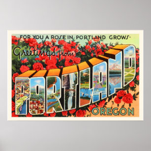 Portland Oregon OR Old Vintage Travel Souvenir Poster