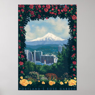 Portland, Oregon Rose Garden Scene Poster