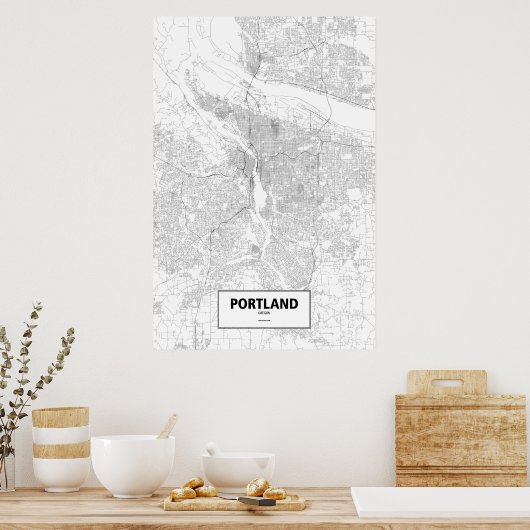 Portland, Oregon (schwarz auf weiß) Poster (Küche)