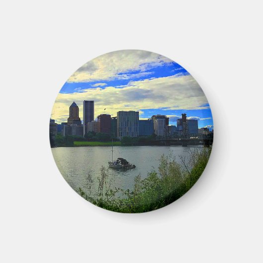 Portland, Oregon Skyline #1 Round Magnet (Vorne)