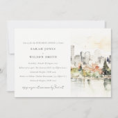 Portland Oregon Skyline Hochzeitsessen Probe Einladung (Vorderseite)