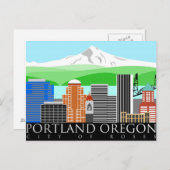 Portland Oregon Skyline mit Monte Hood Postkarte (Vorne/Hinten)