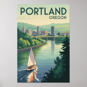 Portland Oregon Skyline Reise Kunst Vintage Poster