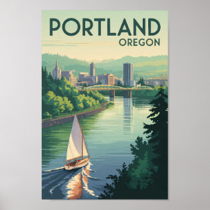 Portland Oregon Skyline Reisen Vintag Poster