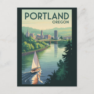 Portland Oregon Skyline Reisen Vintag Postkarte