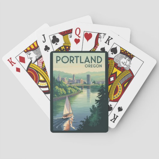 Portland Oregon Skyline Reisen Vintag Spielkarten (Rückseite)