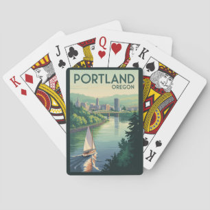 Portland Oregon Stadtansicht Reise Kunst Vintage Spielkarten