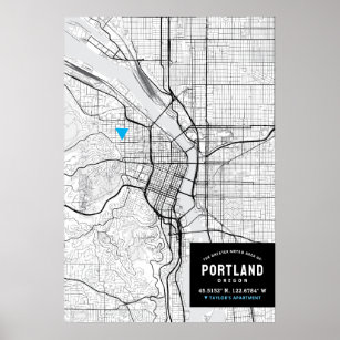 Portland, Oregon Stadtplan + Ort markieren Poster