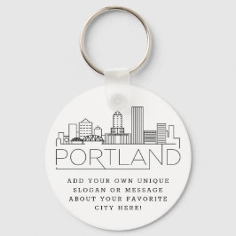 Portland, Oregon Stylized Skyline | Custom Slogan Schlüsselanhänger