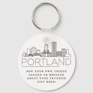 Portland, Oregon Stylized Skyline   Custom Slogan Schlüsselanhänger
