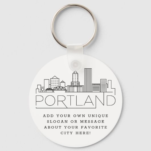Portland, Oregon Stylized Skyline | Custom Slogan Schlüsselanhänger (Vorderseite)