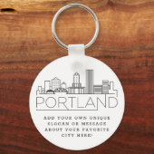 Portland, Oregon Stylized Skyline | Custom Slogan Schlüsselanhänger (Vorderseite)