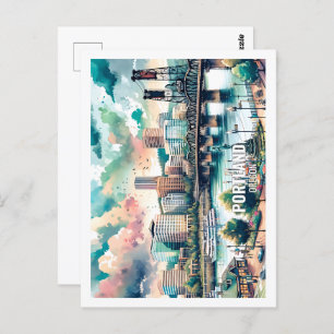 Portland Oregon USA Famous Place watercolor Postkarte