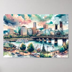 Portland Oregon USA Travel Places watercolor Poster