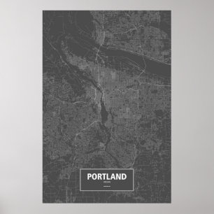 Portland, Oregon (weiß auf Schwarzem) Poster