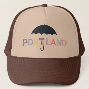 Portland Rain Weather Brown Tan Baseball Cap Hat Truckerkappe