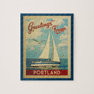 Portland Sailboat Vintage Travel Maine Puzzle