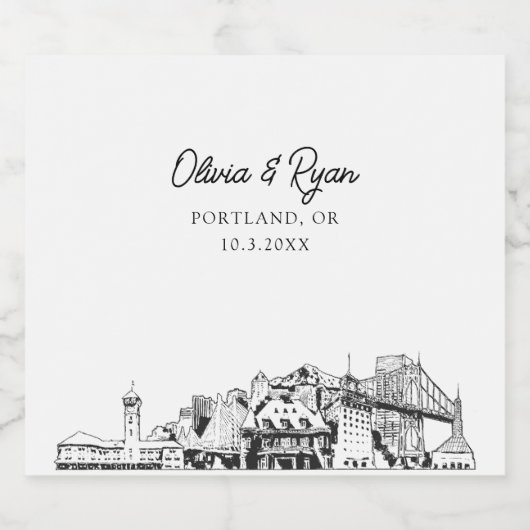 Portland Sketch Sehenswürdigkeiten Personalisierte Bierflaschenetikett (Einzelnes Label)