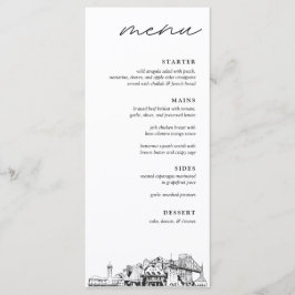 Portland Skyline Sketch Wedding Dinner Menu Menükarte
