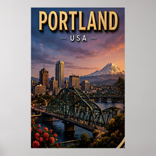Portland Ufer und Stadtbrücken Poster
