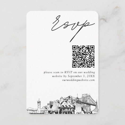 Portland Wedding RSVP QR Code Small Begleitkarte (Vorderseite)