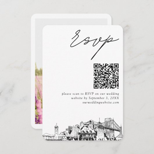Portland Wedding RSVP QR Code Small Begleitkarte (Vorne/Hinten)