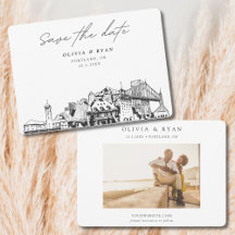 Portland Wedding Skyline Sketch Save the Date