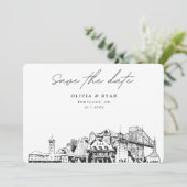 Portland Wedding Skyline Sketch Save the Date Einladung (Stehend Vorderseite)