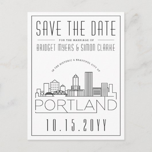 Portland Wedding | Stilisierte Skyline Save the Da Postkarte (Vorderseite)