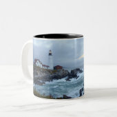 Portlandhauptleuchtturm am Sonnenaufgang Zweifarbige Tasse (Vorderseite Links)