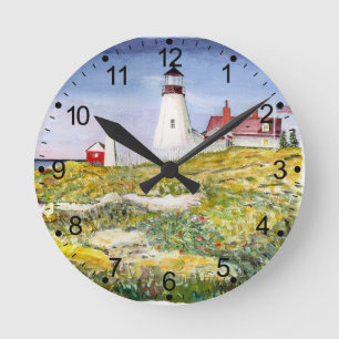 Portlandhauptleuchtturm-Maine-Aquarell-Malerei Runde Wanduhr