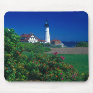 Portlandhauptleuchtturm- und -strand-Rosen Mousepad