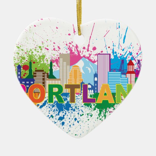 Portlandskyline-Farben-Spritzer-Illustration Keramik Ornament (Vorne)