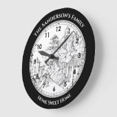 Portmeirion North Wales Pen und Tintenzeichnung Große Wanduhr (Winkel)