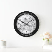 Portmeirion North Wales Pen und Tintenzeichnung Große Wanduhr (Zuhause)