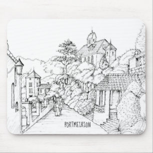 Portmeirion North Wales Pen und Tintenzeichnung Mousepad