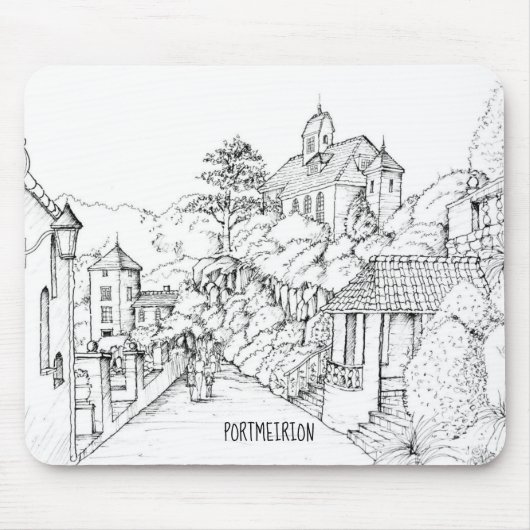 Portmeirion North Wales Pen und Tintenzeichnung Mousepad (Vorne)