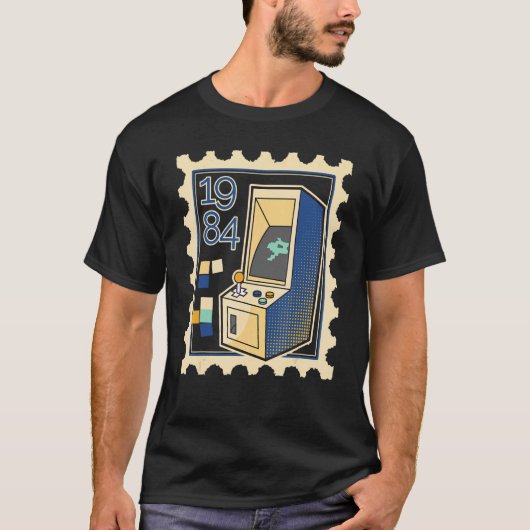 Porto-Briefmarke mit Computerspielautomat 1984 T-Shirt (Vorderseite)