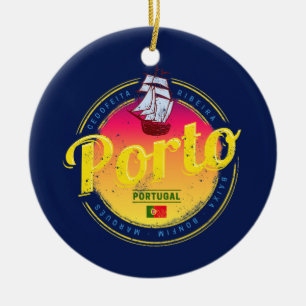Porto in Portugal Schiff Retro Sonnenuntergang Vin Keramik Ornament