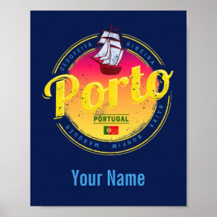 Porto in Portugal Schiff Retro Sonnenuntergang Vin Poster