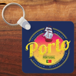 Porto in Portugal Schiff Retro Sonnenuntergang Vin Schlüsselanhänger