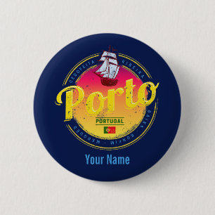 Porto in Portugal Schiff Retro Sunset Vintag Button