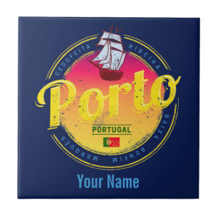 Porto in Portugal Schiff Retro Sunset Vintag Fliese