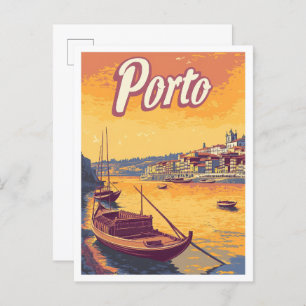 Porto Portugal Art Vintage Reise Illustration Postkarte